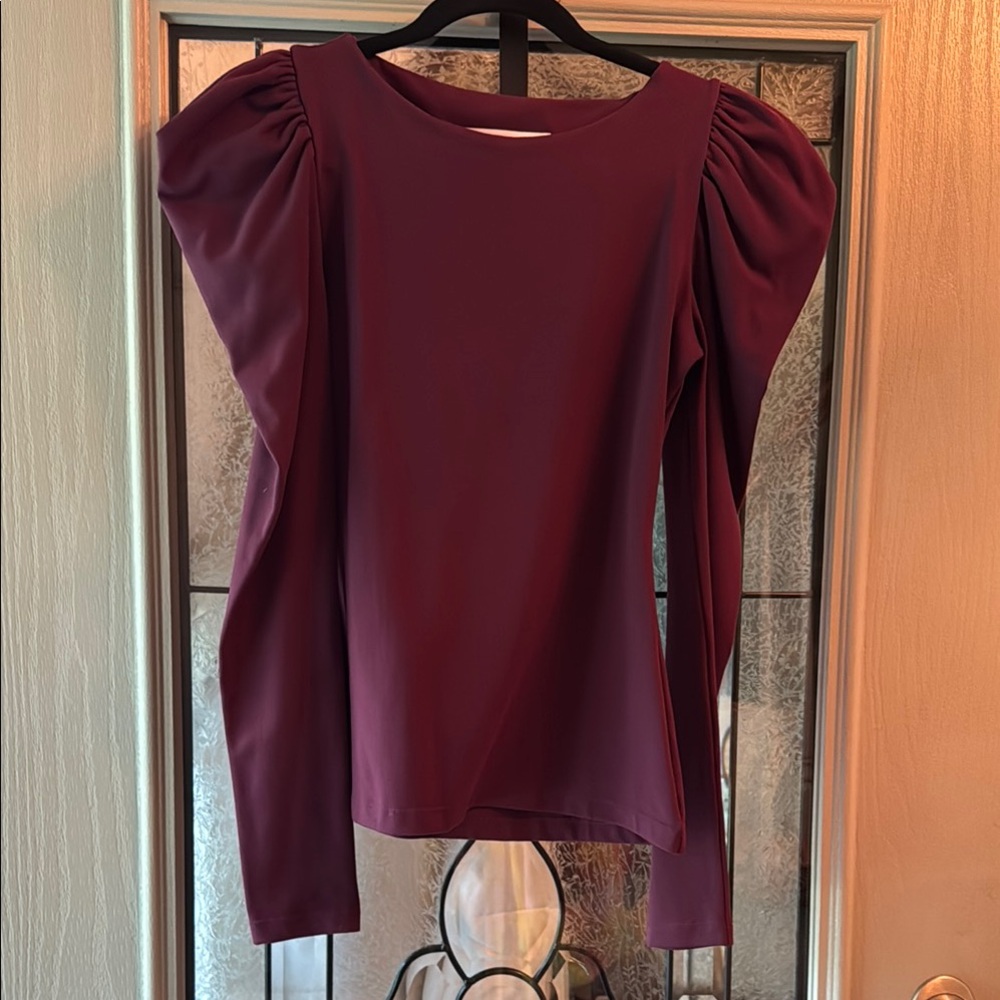 Susana Monaco Puffed Shoulder Wine Blouse